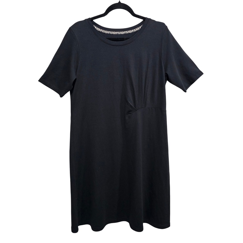 Soft Surroundings Short Sleeve Ruched Side Dress Black Pima Cotton Modal Blend L